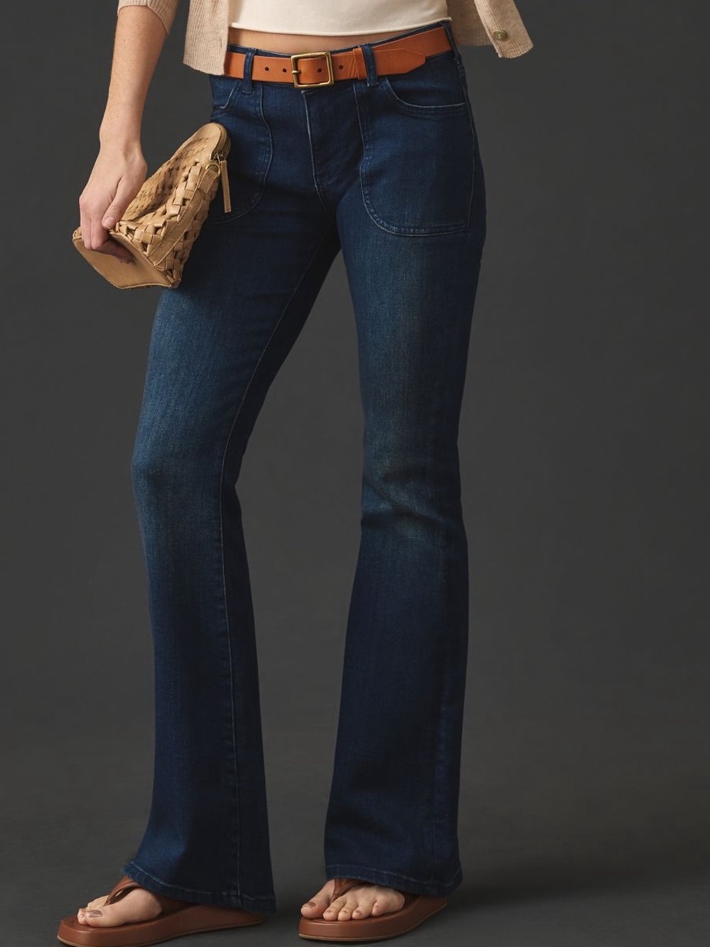 Pilcro Anthropologie The Icon Dark Wash Flare Jeans Size 30 Patch Pocket